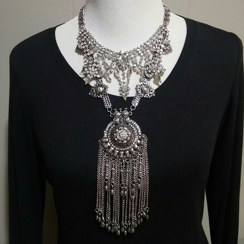 Silver & Rhinestone Statement Necklace
